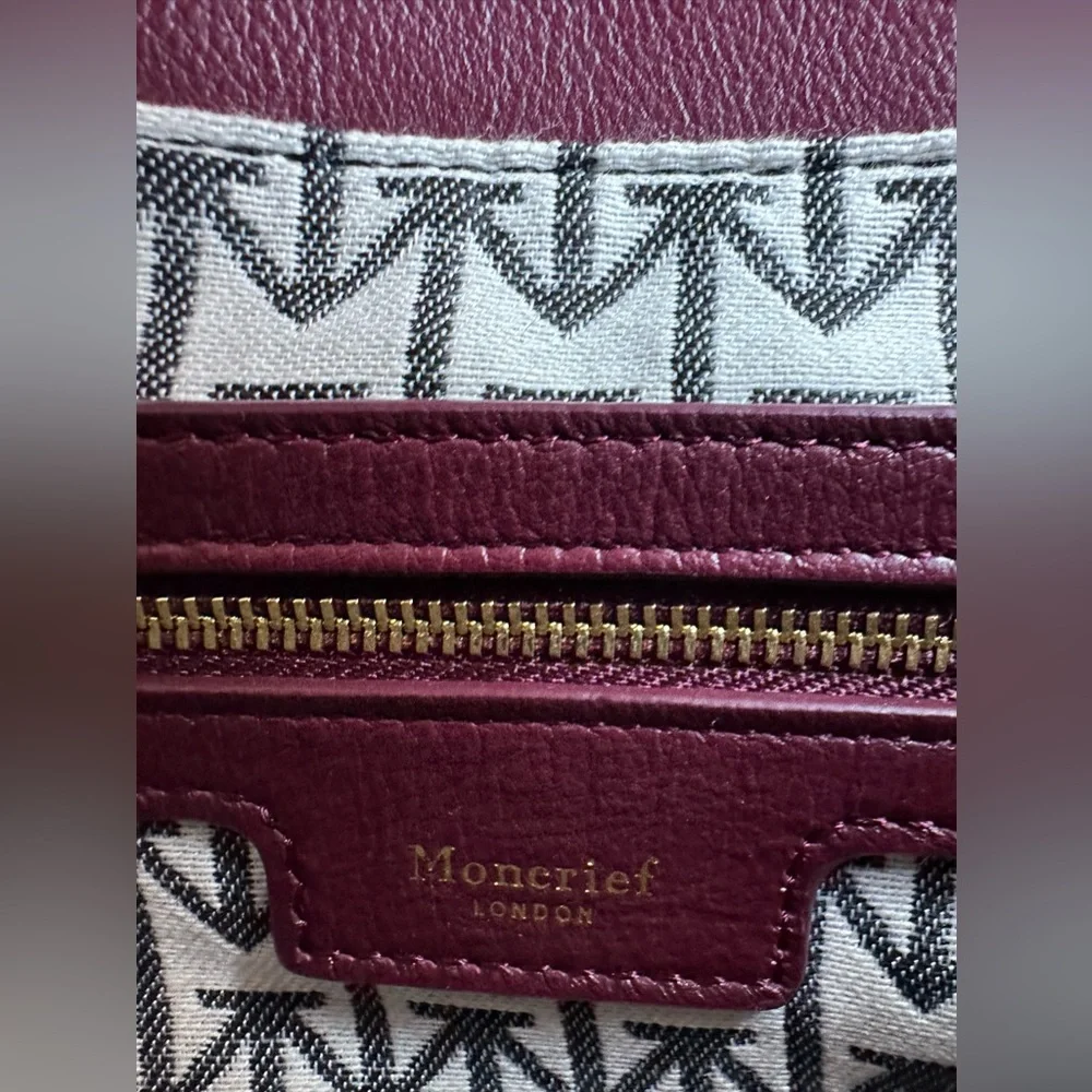 Viral MONCRIEF LONDON Cathryn Bordeaux Leather Flap Over Quilted Tote NWT - Picture 10 of 14